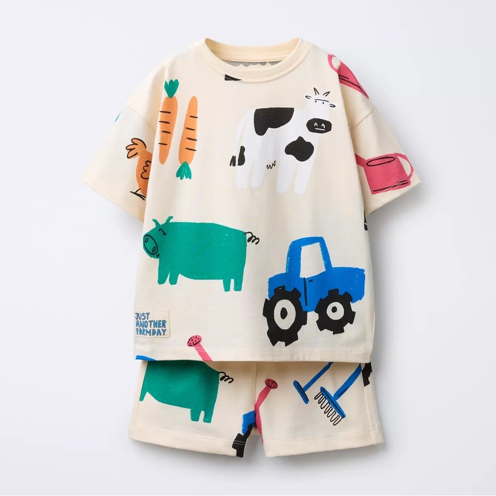 Zara Kids Farm Animal Print Matching Set